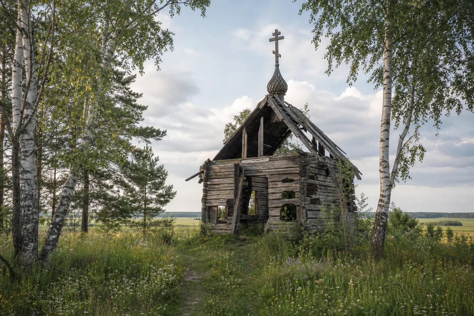 Березовка, часовня (дерев.; руины)