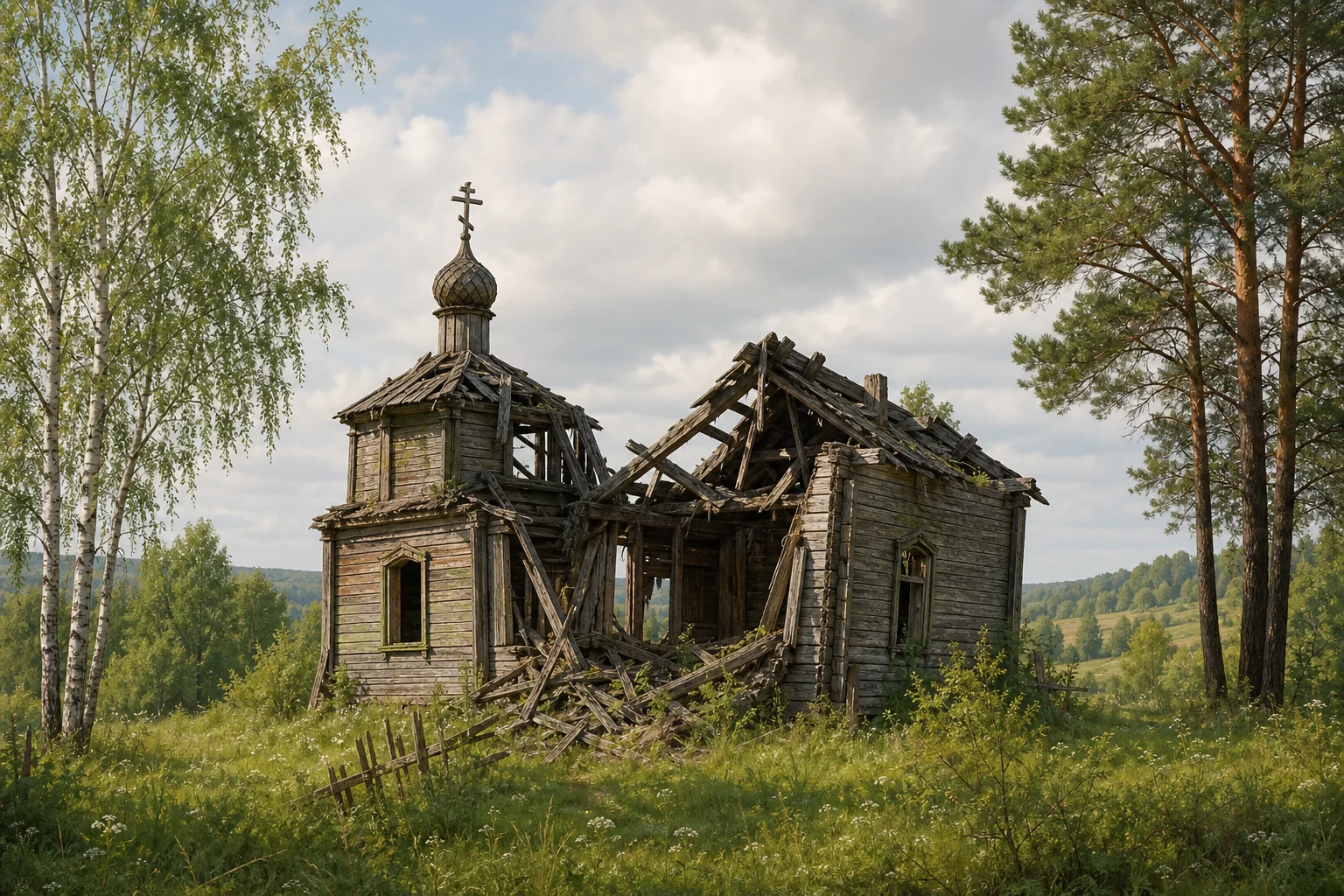 Бол. Изва, церковь св. Петра и Павла (дерев.; руины)