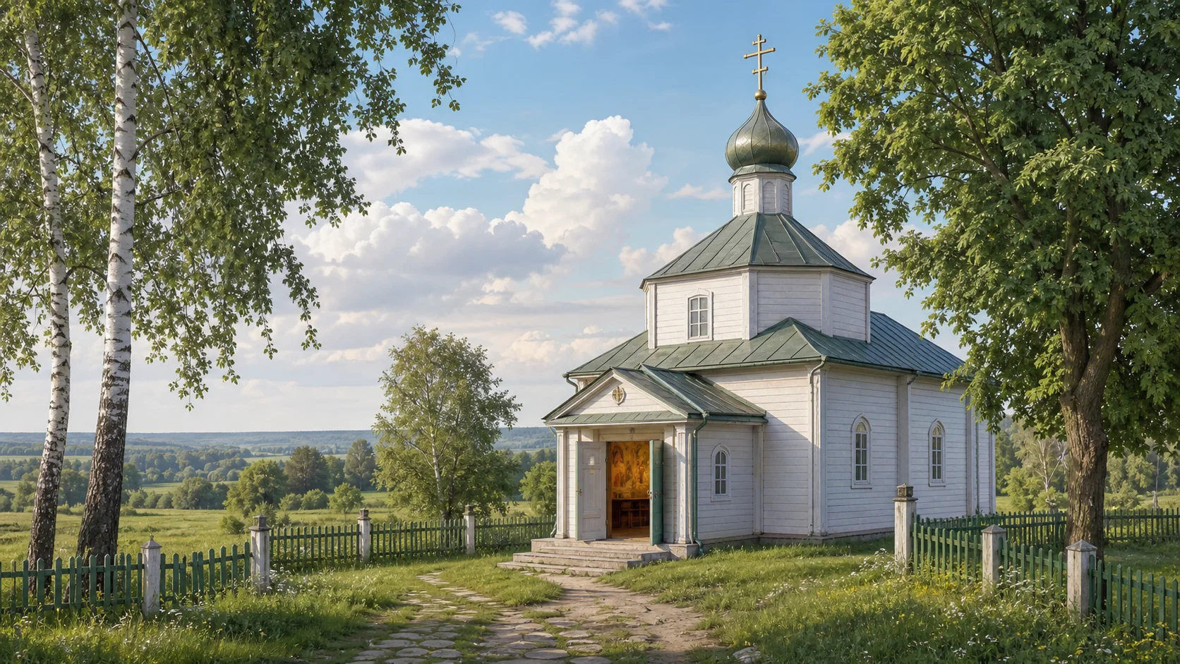 Церковь Покрова Богородицы с фресками в интерьере церкви