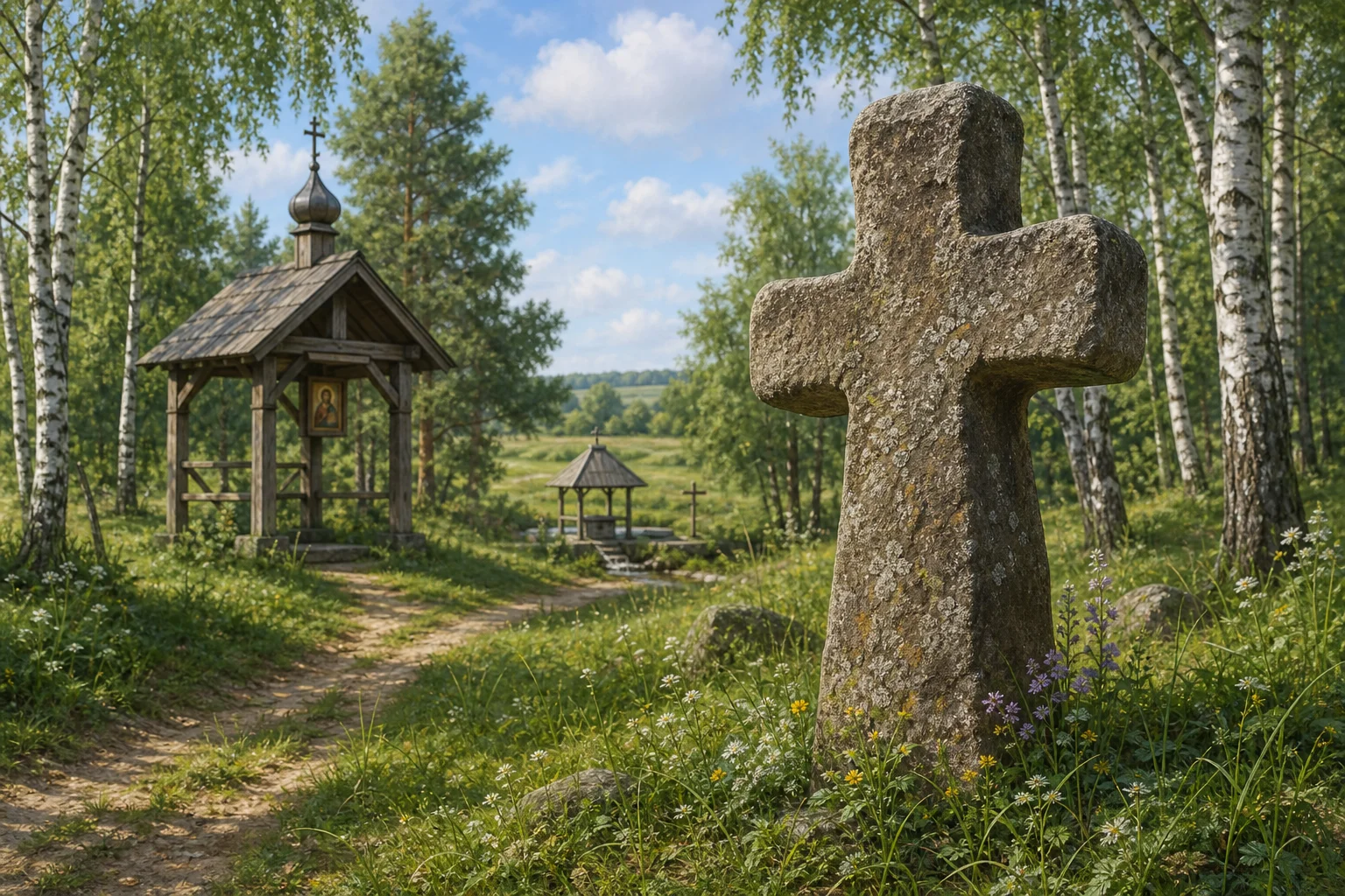 Каменные кресты в деревне Заозерье