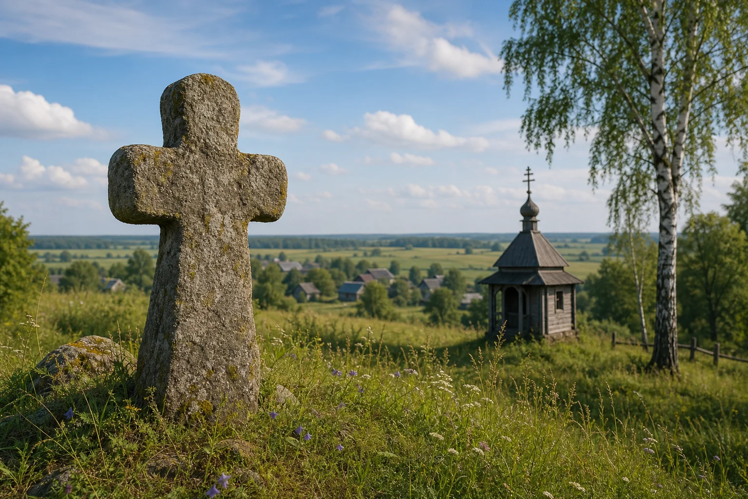 Каменный крест в Овечках
