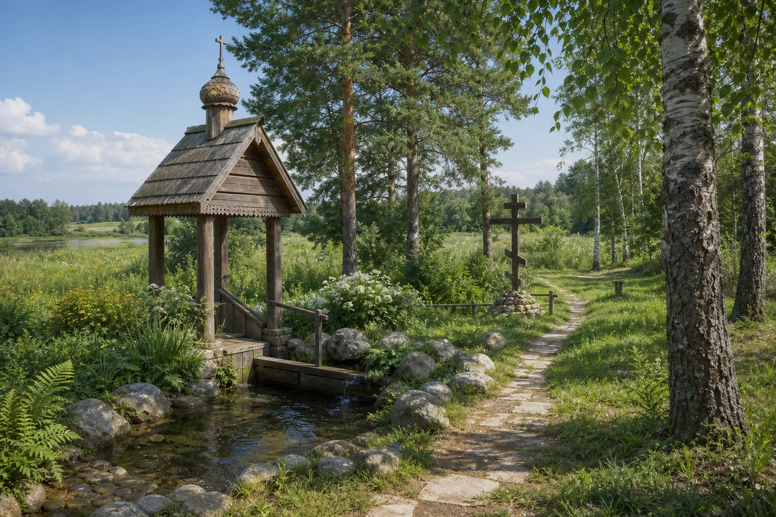 Крестовоздвиженская церковь и часовня на святом источнике