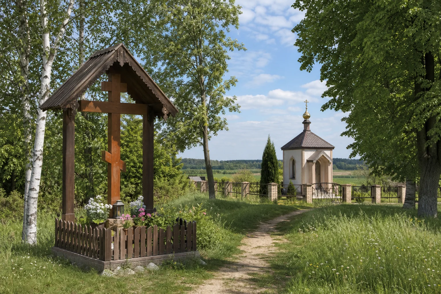 Макаши, крест придорожный с навесом (дерев.)