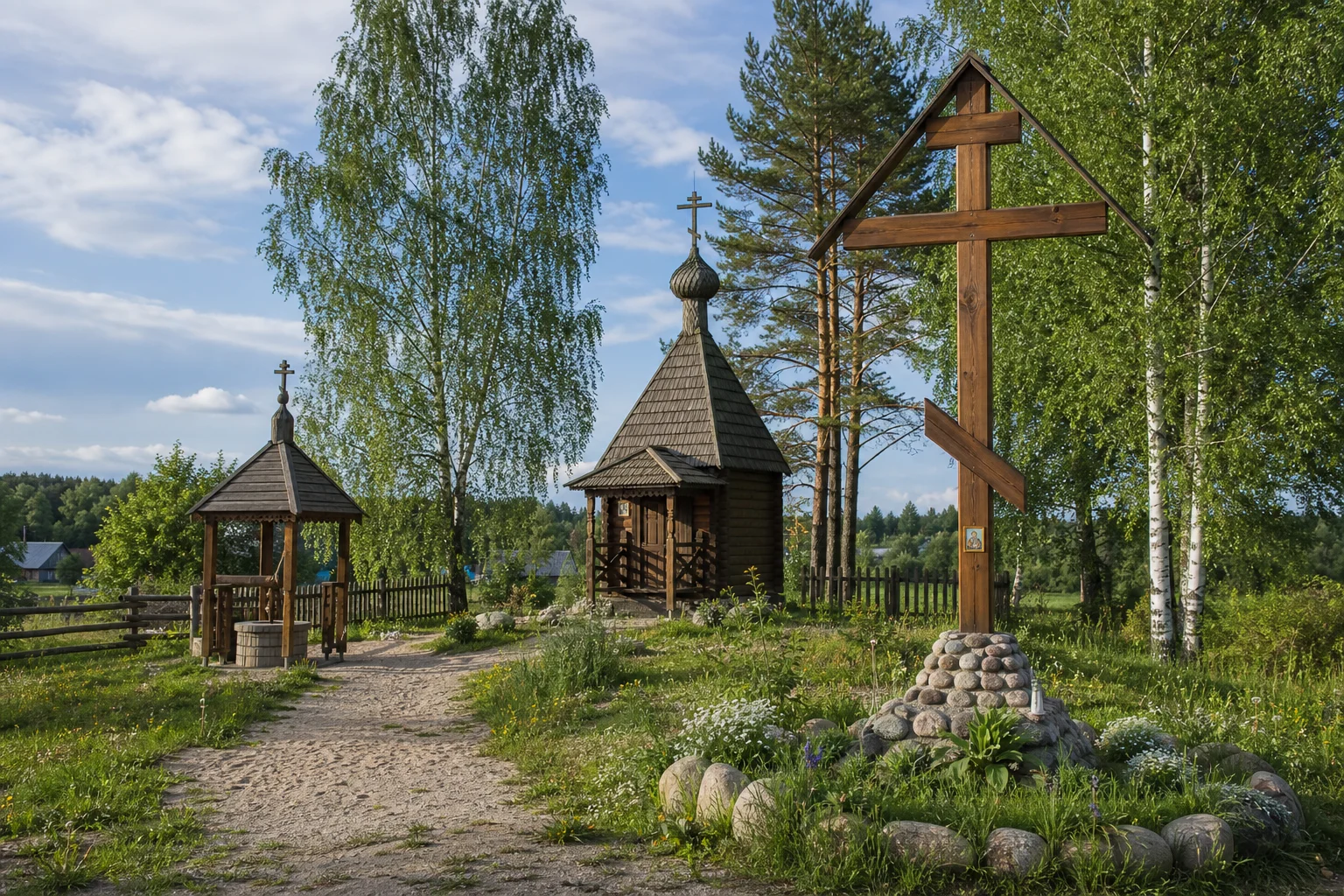 Рогозно, кладбище христианское: высокие деревянные кресты