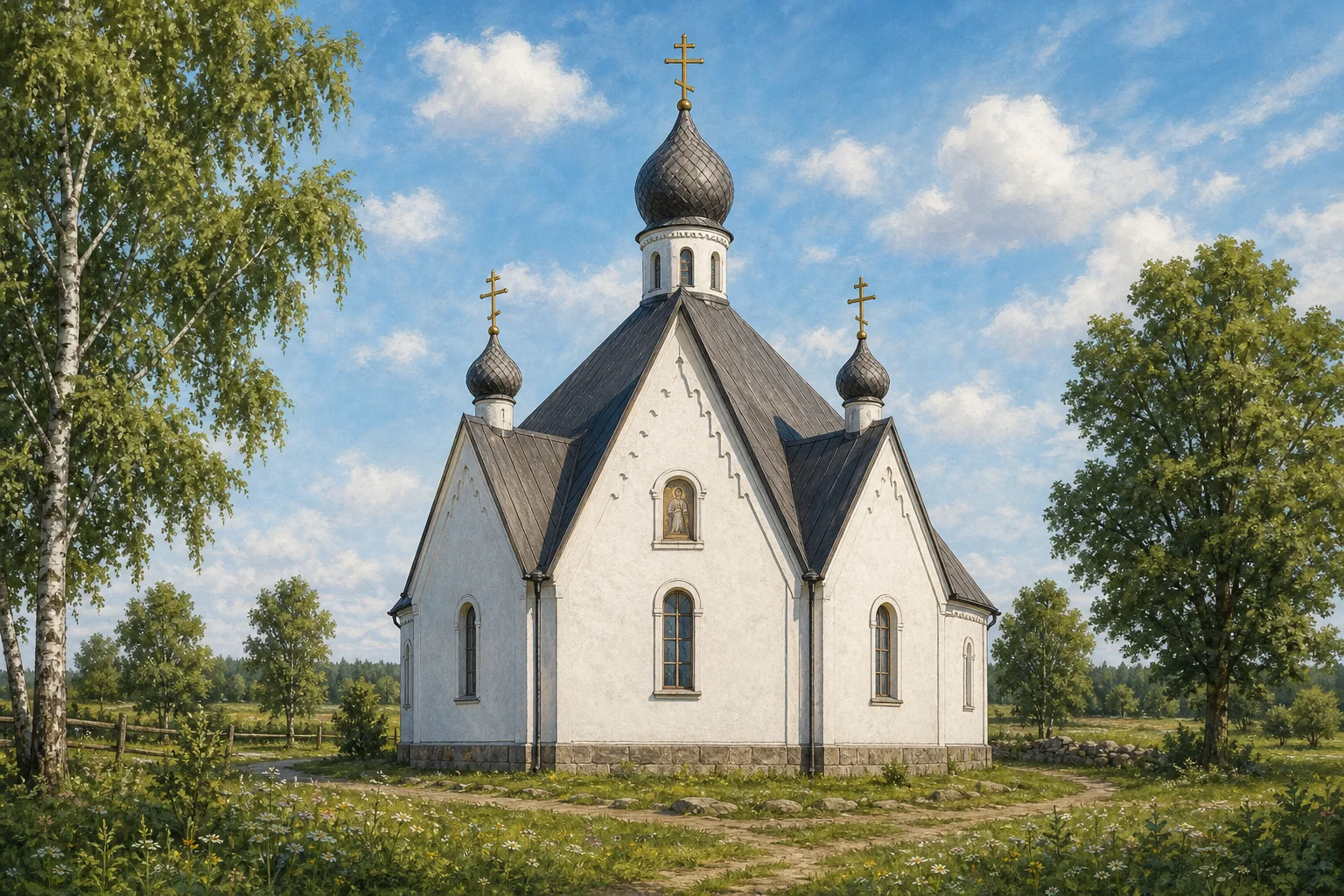 Треугольная церковь в деревне Большая Своротва