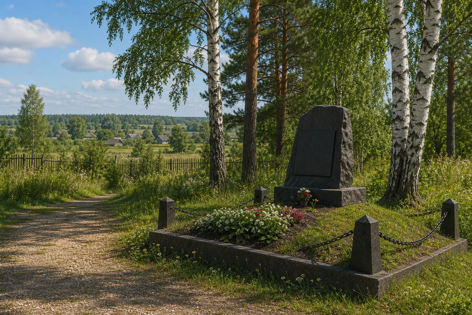 Захоронение на сельском кладбище д. Белая Лужа