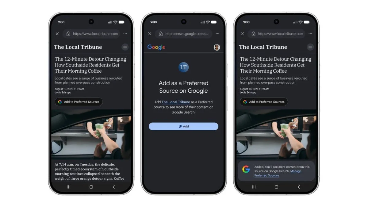 Google внедряет кнопку «Preferred Sources» для издателей